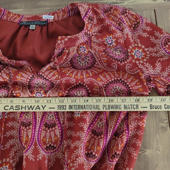 Rust Orange Red Floral Paisley Boho Tassel Short Dress - Picture 10 of 14